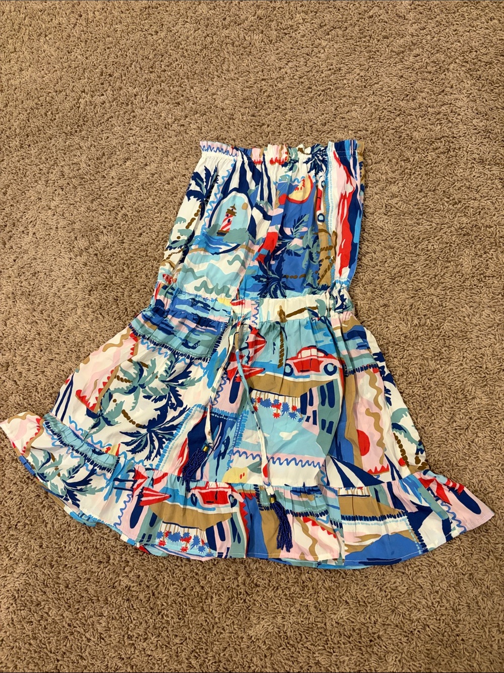 Women’s Strapless Sundress in Light Blue Multi-Print